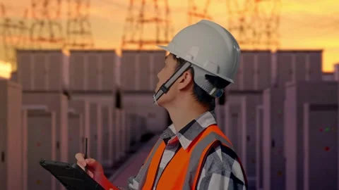 Engineer Taking Note On The Tablet with High Voltage Power 스톡 동영상 331195663