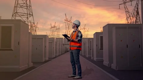 Engineer Taking Note On The Tablet with High Voltage Power 스톡 동영상 331196033