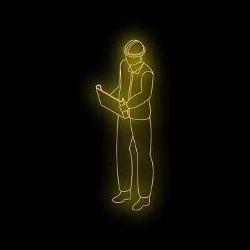 Engineer taking notes on a clipboard with glowing neon effect Stock Illustration