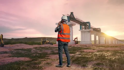 Engineer Talking On Smartphone at Construction Site Stock Footage 330332227