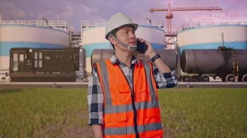 Engineer Talking On Smartphone at Oil Refinery 動画素材 340140270