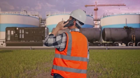 Engineer Talking On Smartphone at Oil Refinery 動画素材 340140692