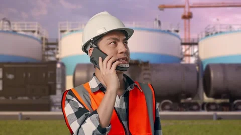 Engineer Talking On Smartphone at Oil Refinery 動画素材 340141029