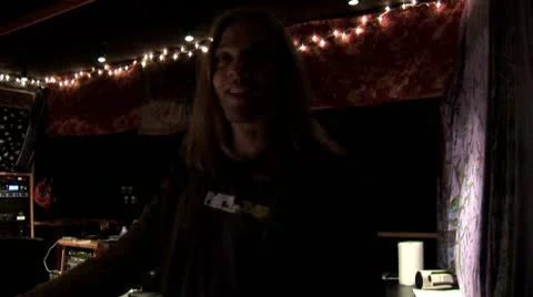 Engineer talking in studio with thriller recording console mixer Stock Footage 10735778