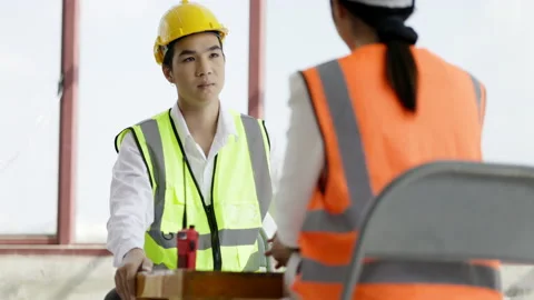 Engineer team meeting. cooperation in work. recruitment of workers. handshake co Stock Footage 155088524