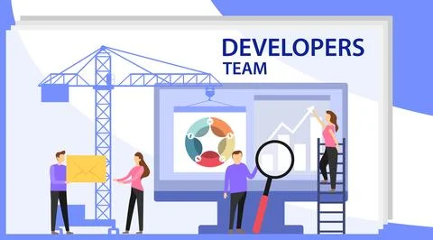 Engineer team at project development, template for developer. App development 库存插图