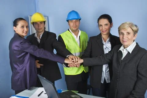 Engineer team with united hands Foto stock