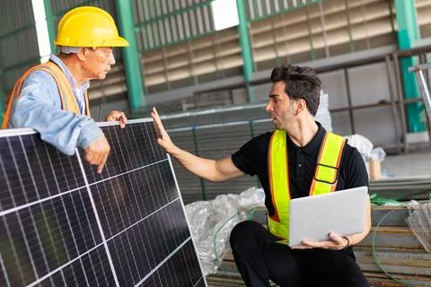 Engineer team working check testing solar panel process before sand to cust.. Stock Photos