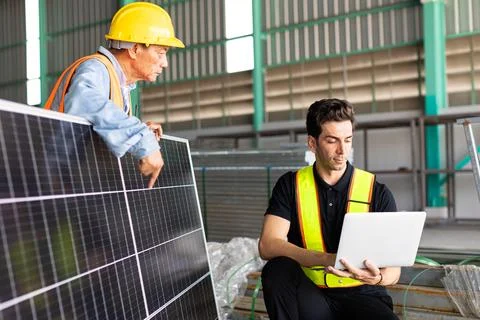 Engineer team working check testing solar panel process before sand to cust.. Stock Photos