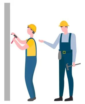 Engineer Team, Working Man with Hammer and Nails Stock Illustration