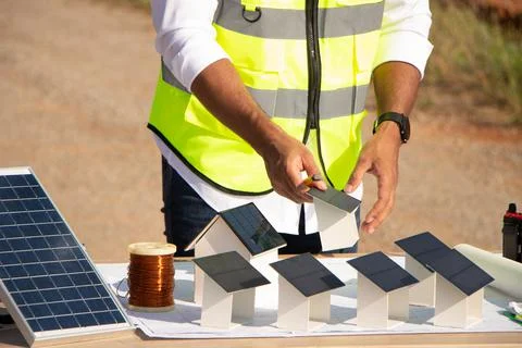 Engineer team working in wind turbine farm and solar cell. Renewable energy with 스톡 사진