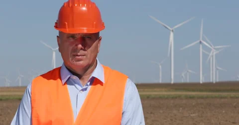 Engineer Technical Person Maintenance Team Worker Wind Turbines Farm Power Plant Stock Footage 57539577