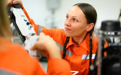 Engineer technician checking and operating in training program 库存照片