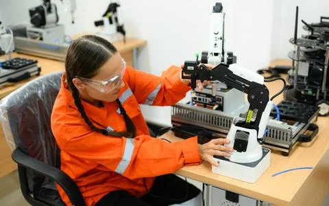 Engineer technician checking and operating in training program 스톡 사진
