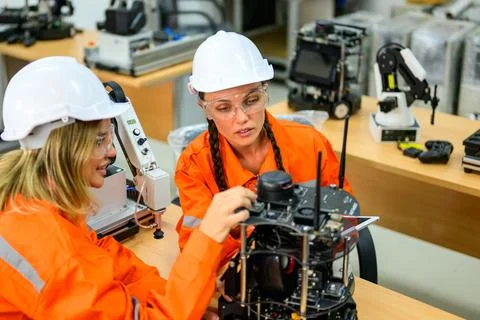 Engineer technician checking and operating in training program Stock Photos