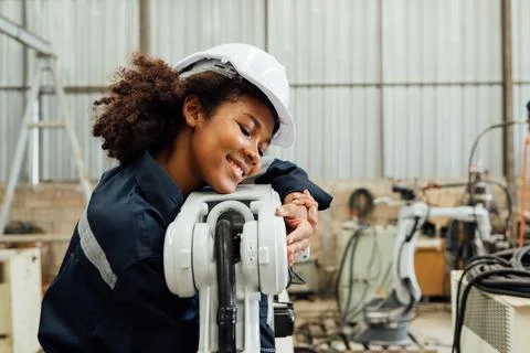 Engineer technician controlling robotic arms on computer laptop 스톡 사진
