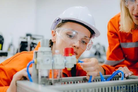 Engineer technician operating in training program 库存照片