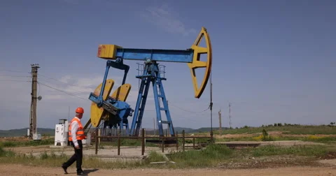 Engineer Technician Periodically Check Oil Pump Platform Rig Extracting Activity Stock Footage 50960442