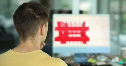 Engineer technician working on computer is developing new component in 3D Stock Footage 262858532