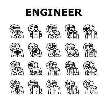 Engineer technology work man icons set vector Illustrazione stock