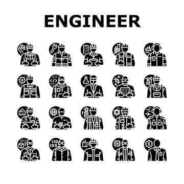 Engineer technology work man icons set vector Stock Illustration