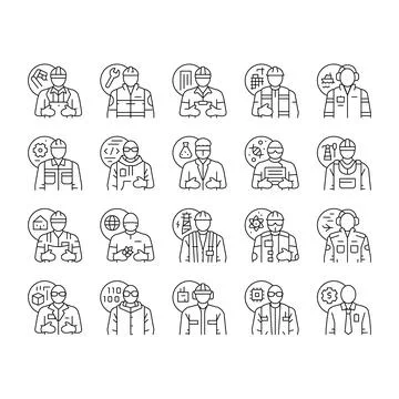 Engineer technology work man icons set vector Stock Illustration