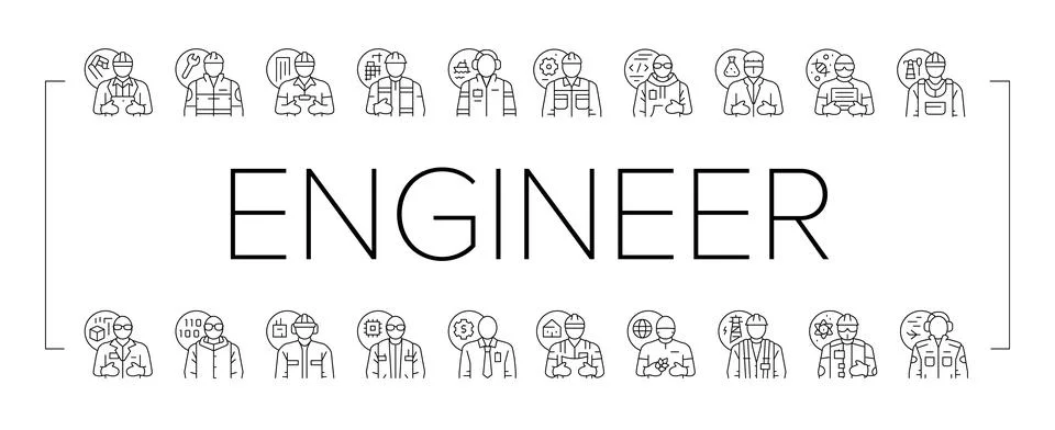 Engineer technology work man icons set vector Stock Illustration