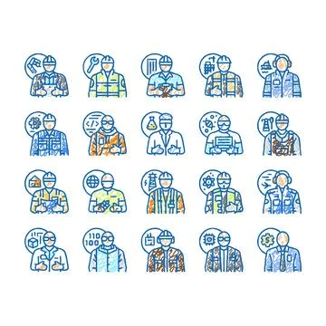 Engineer technology work man icons hand drawn イラスト素材