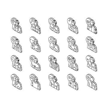 Engineer technology work man isometric icons set vector イラスト素材