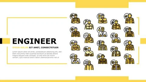 Engineer technology work man landing header vector Stock Illustration