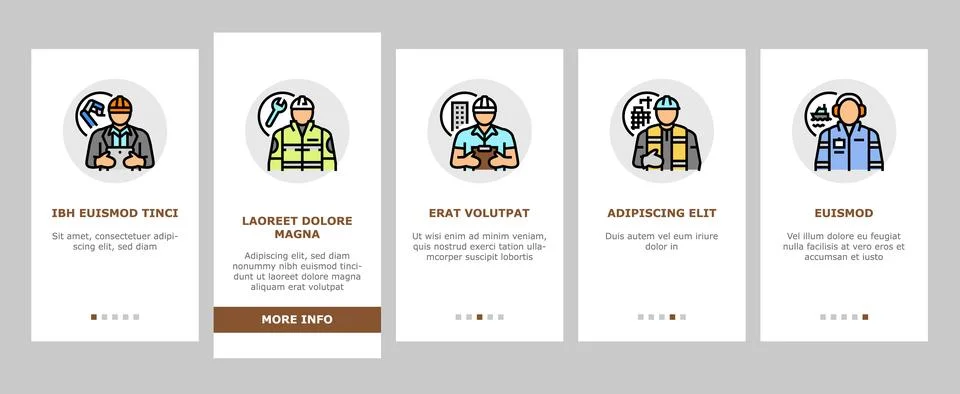 Engineer technology work man onboarding icons set vector イラスト素材