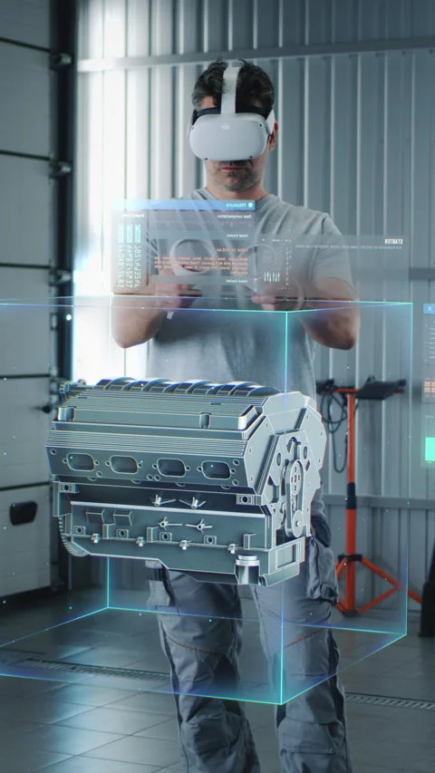 Engineer testing engine in virtual program Stock Footage 273124903