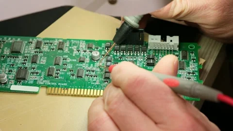 The Engineer testing the printed circuit board of an electronic device Stock Footage 293581849