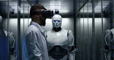 Engineer testing on robot controls Stock Footage 101657466
