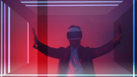 Engineer testing trial version of the game in virtual reality glasses, man Stock Footage 124148942