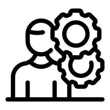 Engineer thinking about solution finding new idea with gears Illustrazione stock