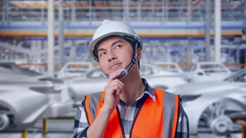 Engineer Thinking About Something In Car Factory Stock Footage 331577755