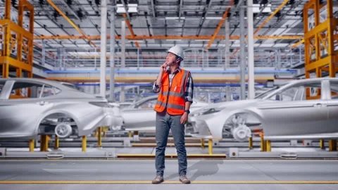 Engineer Thinking About Something In Car Factory Stock Footage 331579653