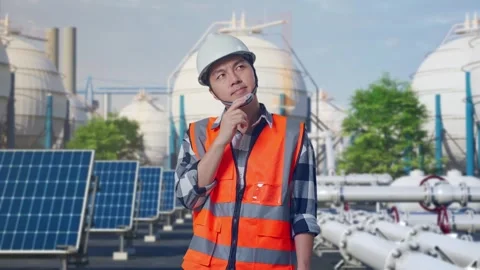 Engineer Thinking About Something at Energy Complex Stock Footage 330180355