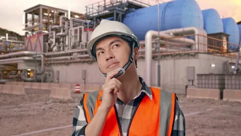 Engineer Thinking About Something at Gas Plant Stock Footage 337761339