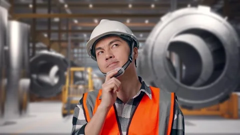 Engineer Thinking About Something at Heavy Factory Stock Footage 340819501
