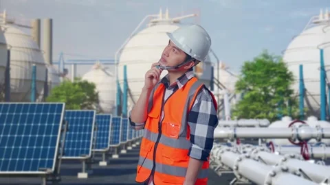 Engineer Thinking Then Raising His Index Finger at Energy Complex Stock Footage 330180837