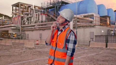 Engineer Thinking Then Raising His Index Finger at Gas Plant Stock Footage 337760927