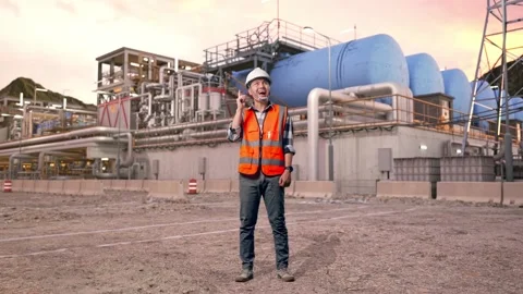 Engineer Thinking Then Raising His Index Finger at Gas Plant Stock Footage 337761857