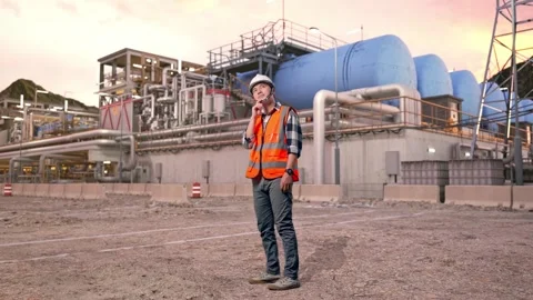 Engineer Thinking Then Raising His Index Finger at Gas Plant Stock Footage 337762139