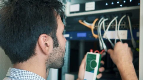 Engineer With Toolboxs Work In Server Room.Check And Fix Problem Of Network. Stockbeeldmateriaal 104178252