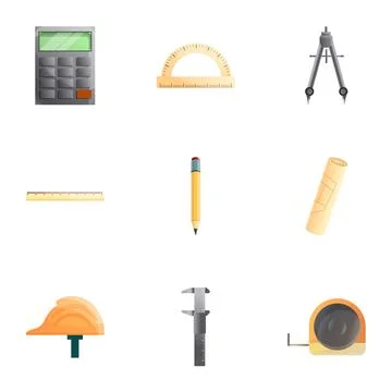 Engineer tools icon set, cartoon style Stock Illustration