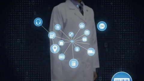Engineer touch Internet shopping icon connect global world map, network. Stock Footage