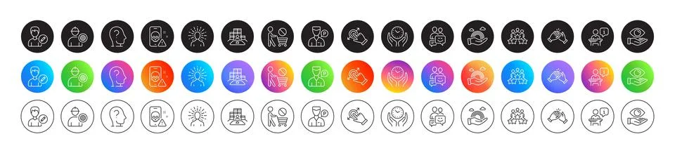 Engineer, Touchscreen gesture and Valet servant line icons. For web app Stock Illustration