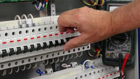 The engineer turns on and off the automatic protection. Stock Footage 157500961
